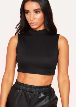 Cheap Kylee Black High Neck Racer Crop Top Women Basics