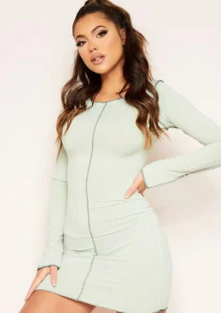 Clearance Kylie Sage Contrast Stitch Mini Dress Women Dresses