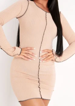 Hot Kylie Stone Contrast Stitch Mini Dress Women Dresses