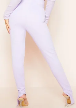 Cheap Laisha Lilac Plain High Waisted Side Split Trousers Women Trousers