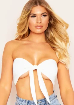 Lala Ivory Bandeau Tie Front Bralet^Missy Empire Clearance