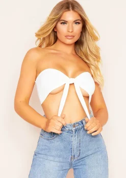 Lala Ivory Bandeau Tie Front Bralet^Missy Empire Clearance