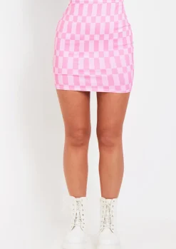 Lana Pink Checkerboard Print Mini Skirt^Missy Empire Discount