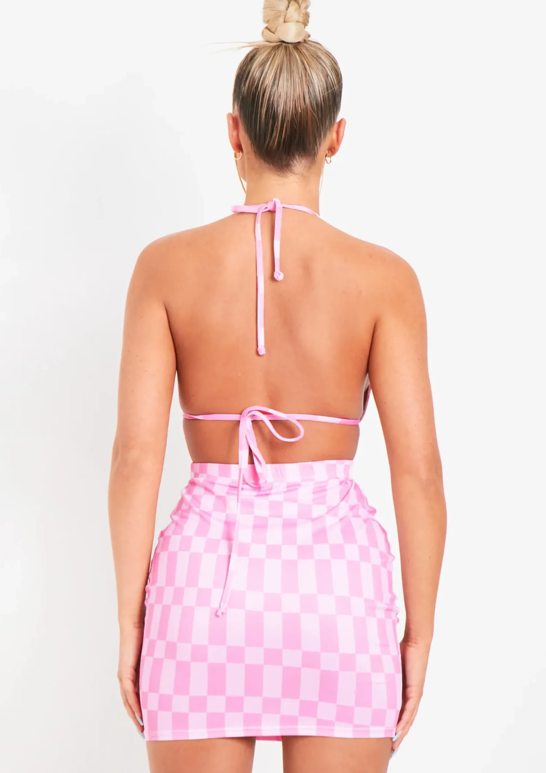 Lana Pink Checkerboard Print Mini Skirt^Missy Empire Discount