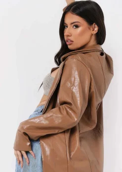 Lani Camel Croc Print Faux Leather Slim Fit Blazer^Missy Empire Best