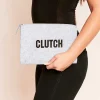 Best Lara Grey Slogan Clutch Bag Women Bags & Purses