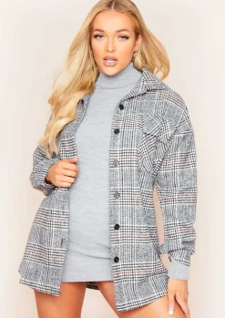Lara Grey Multi Check Print Oversized Shacket^Missy Empire Best Sale