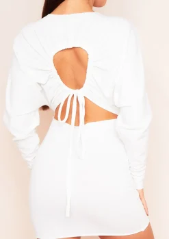 Cheap Larsa Cream Ruched Sleeve Cut Out Jumper Dress Women Loungewear
