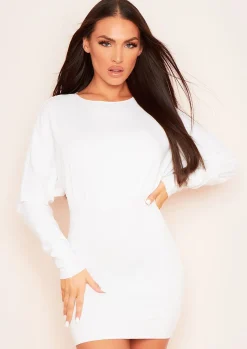 Cheap Larsa Cream Ruched Sleeve Cut Out Jumper Dress Women Loungewear