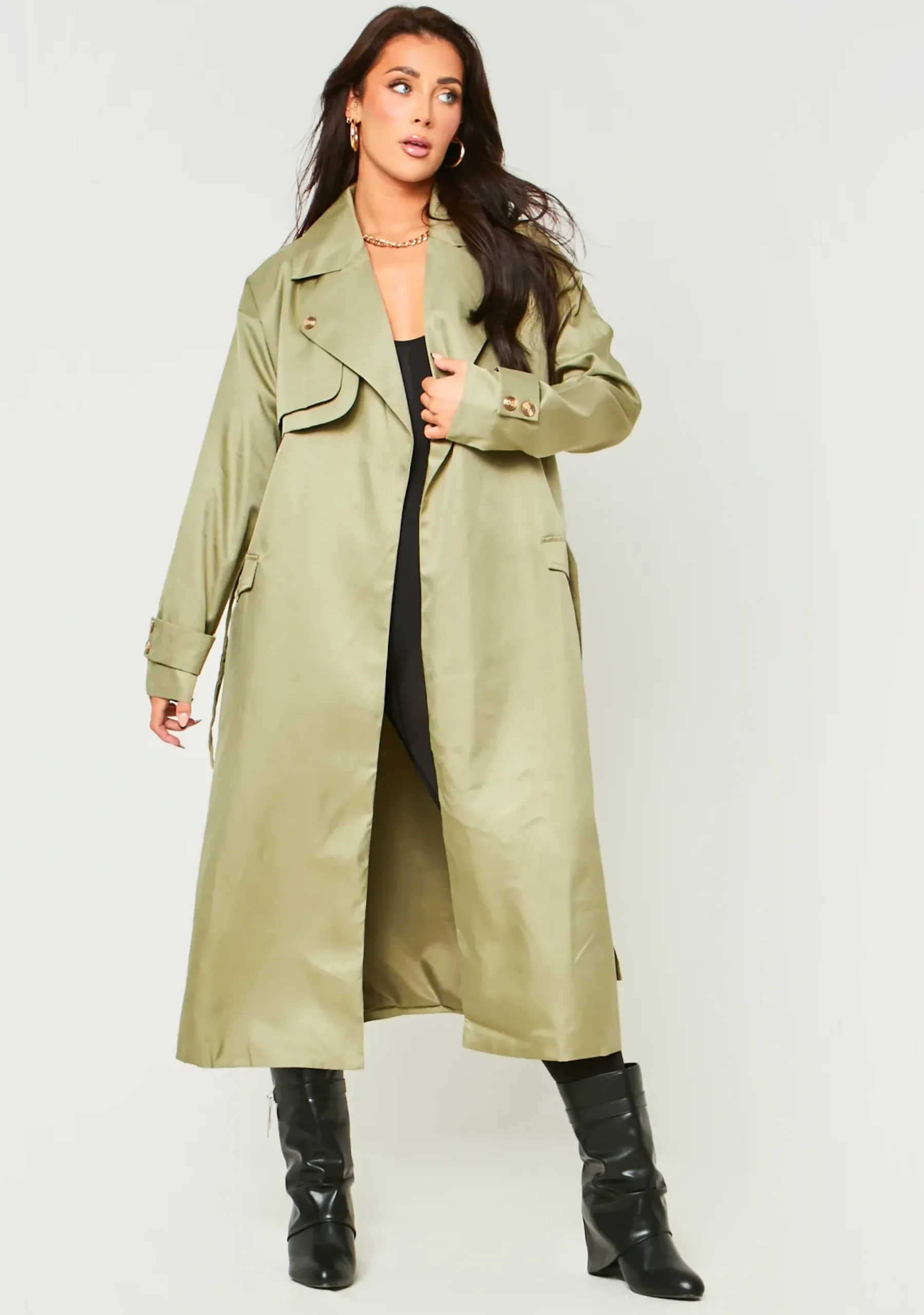 Larsa Olive Trench Coat^Missy Empire Best Sale