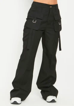 New Laura Black Pocket Detail Straight Leg Cargo Trousers Women Trousers
