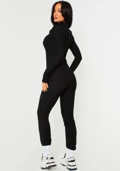 Hot Laura Black Textured Zip Through Jumpsuit Women Jumpsuits & Playsuits