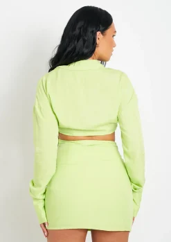 Laurel Lime Linen Waist Detail Mini Skirt^Missy Empire Best