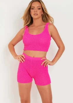 Laurel Pink Crochet Knit Crop Top^Missy Empire Cheap