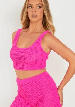Laurel Pink Crochet Knit Crop Top^Missy Empire Cheap