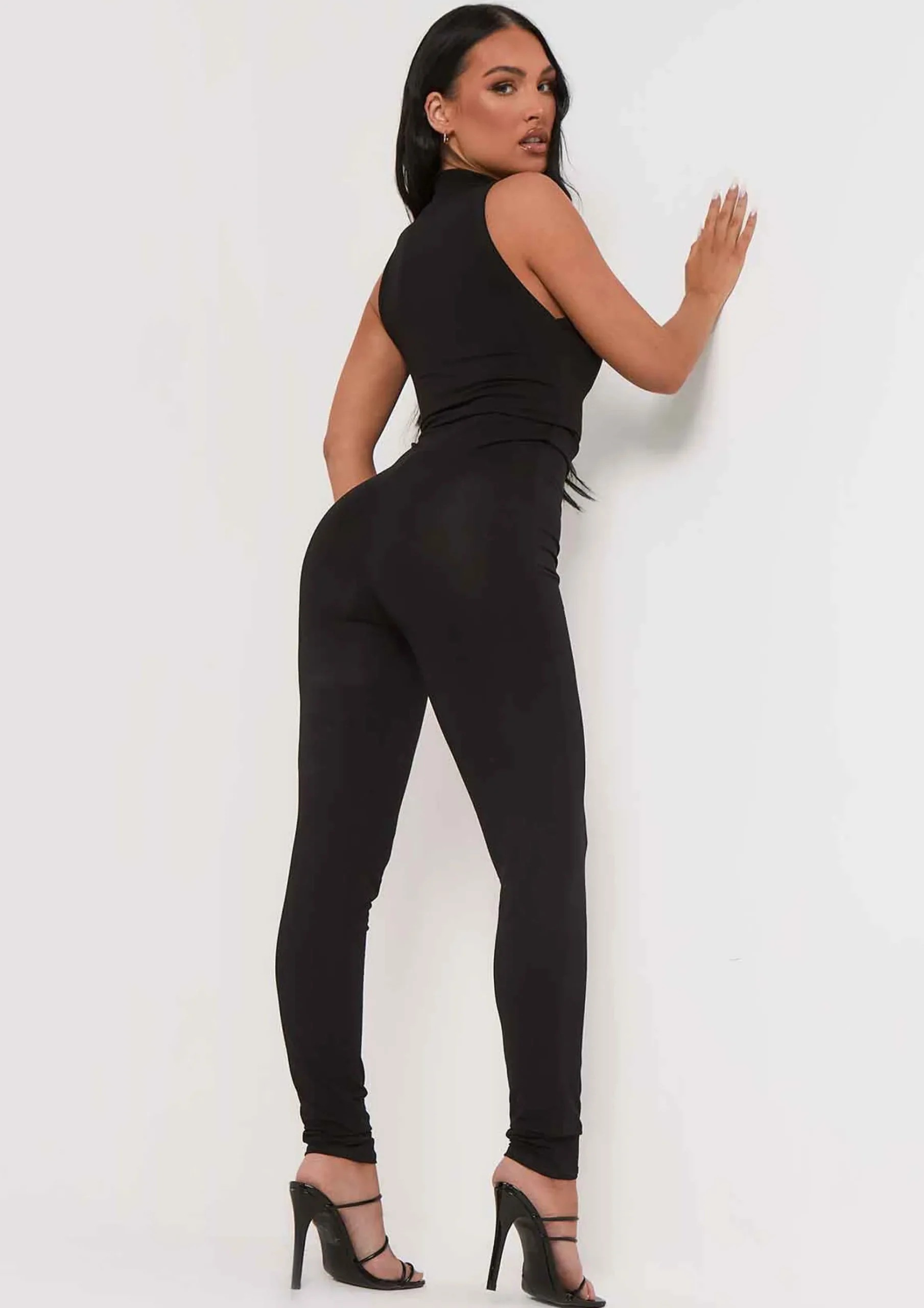 Discount Lauren Black Sleeveless Thick Jersey Zip Up Jumpsuit Women Jumpsuits & Playsuits