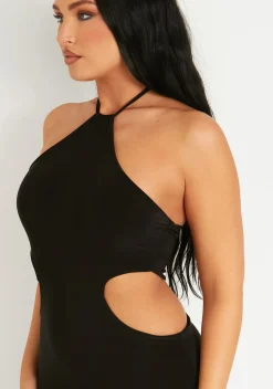 Outlet Laurie Black Halter Double Layer Slinky Cut Out Jumpsuit Women Jumpsuits & Playsuits
