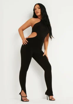 Outlet Laurie Black Halter Double Layer Slinky Cut Out Jumpsuit Women Jumpsuits & Playsuits
