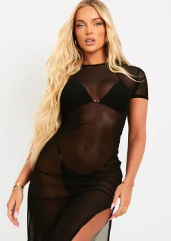 Store Layla Black Mesh Fitted Midaxi Dress Women Dresses