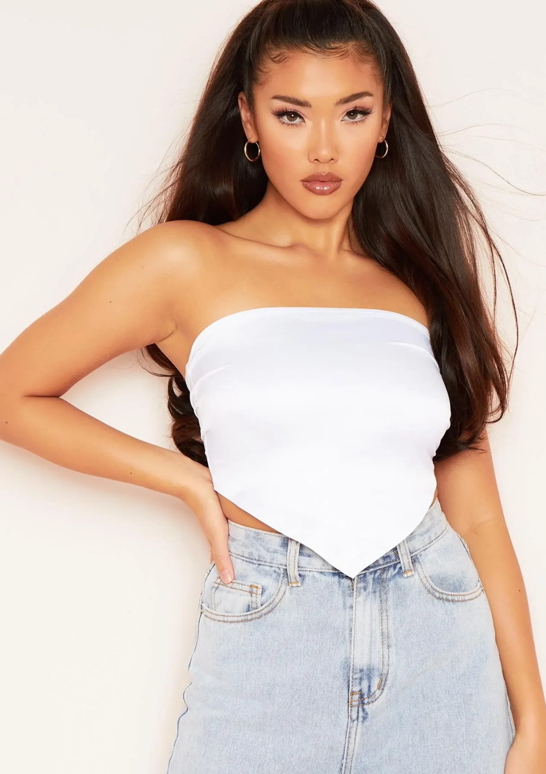 Layla White Satin Tie Back Bandana Crop Top^Missy Empire Best Sale