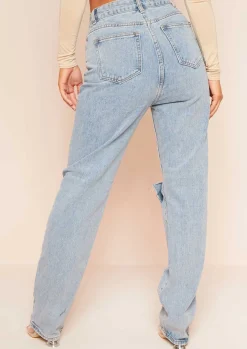 Leana Denim Distressed Knee Rip Jeans^Missy Empire Fashion