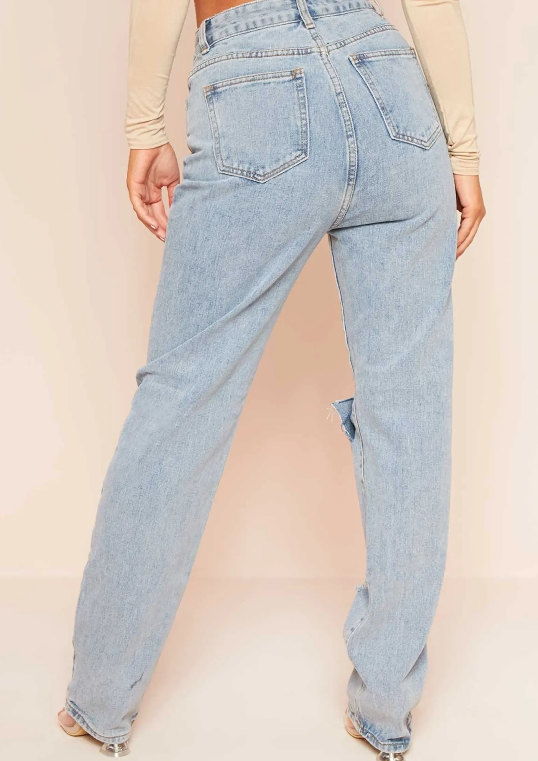 Leana Denim Distressed Knee Rip Jeans^Missy Empire Fashion