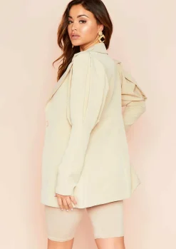 Leena Beige Extreme Puff Sleeve Blazer^Missy Empire Shop