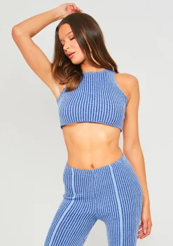 Leia Blue Contrast Knit Racer Crop Top^Missy Empire Sale