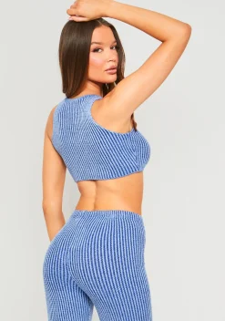 Leia Blue Contrast Knit Racer Crop Top^Missy Empire Sale