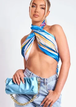 Leia Blue Print Scarf Top^Missy Empire Sale