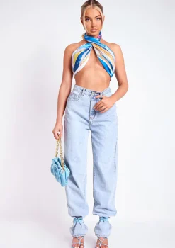 Leia Blue Print Scarf Top^Missy Empire Sale