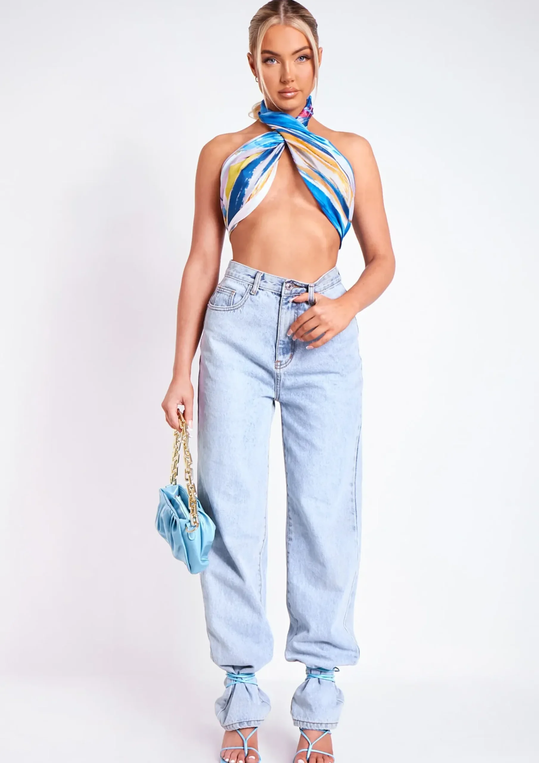 Leia Blue Print Scarf Top^Missy Empire Sale