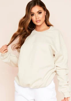 Lena Sand Oversized Sweatshirt^Missy Empire Online