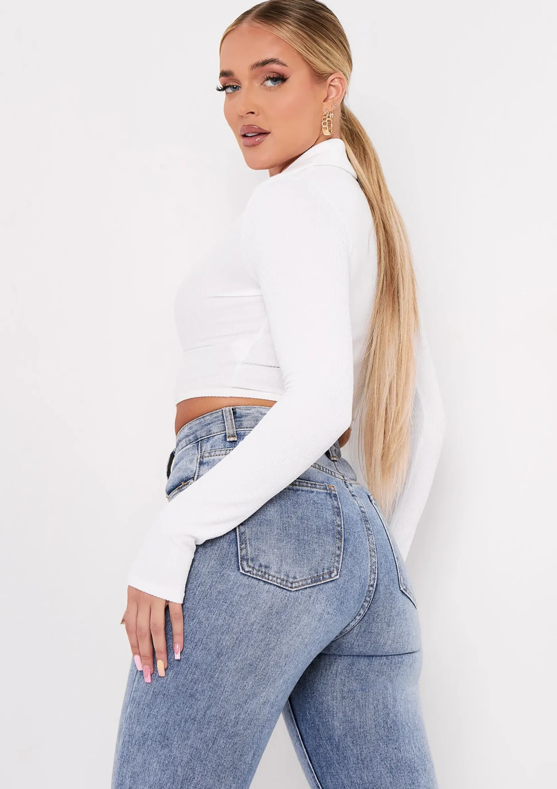 Leona Cream V Neck Collar Ribbed Crop Top^Missy Empire Sale