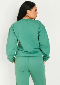 New Leonie Washed Green Motocross Printed Sweatshirt Women Tracksuits