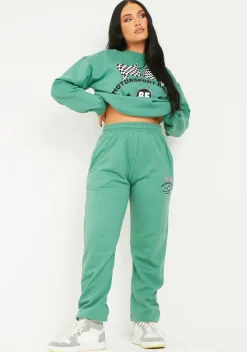 New Leonie Washed Green Motocross Printed Sweatshirt Women Tracksuits