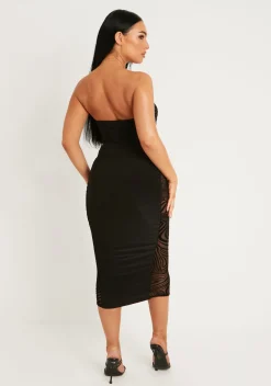 Store Letitia Black Bandeau Flock Midi Dress Women Dresses