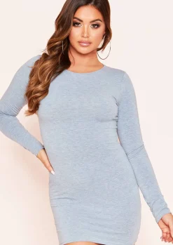 Best Sale Lexi Grey Long Sleeve Basic Jersey Mini Dress Women Dresses