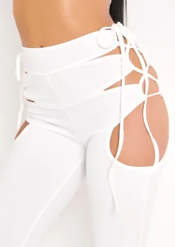 Online Lexy Cream Cut Out Lace Up Flared Trousers Women Trousers