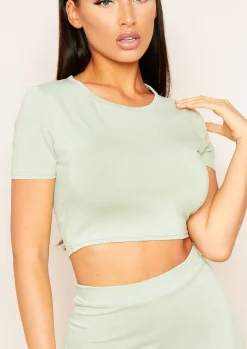 Liana Sage Mix & Match Smooth Cropped T-Shirt^Missy Empire Online