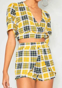 Flash Sale Libby Yellow Check Crop Top Shorts Co-Ord Set Women Shorts