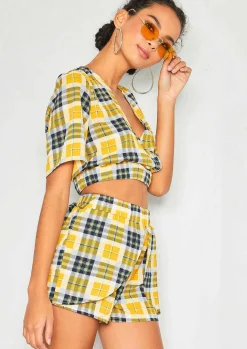 Flash Sale Libby Yellow Check Crop Top Shorts Co-Ord Set Women Shorts