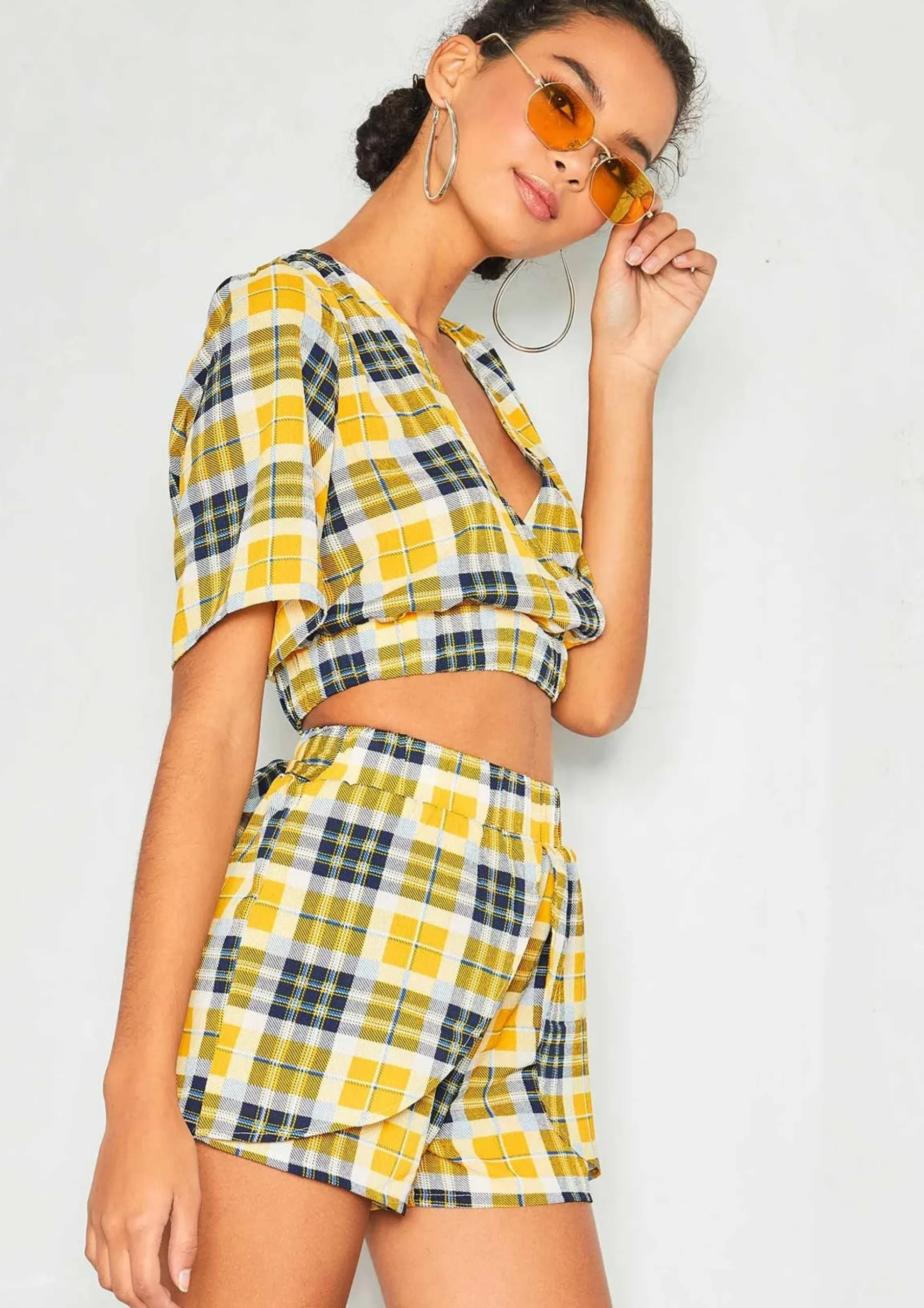 Flash Sale Libby Yellow Check Crop Top Shorts Co-Ord Set Women Shorts
