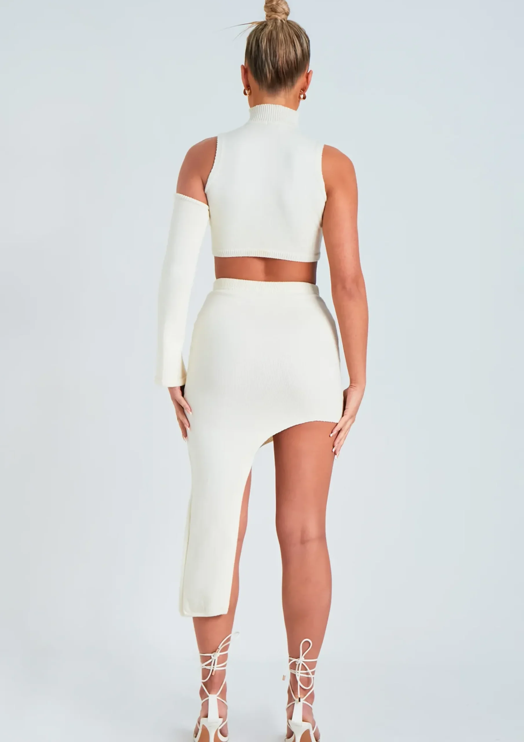 Liberty Cream Side Split Knitted Midi Skirt^Missy Empire Shop