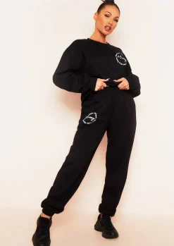 Hot Liliana Black 'Missy' Slogan Casual Joggers Women Loungewear