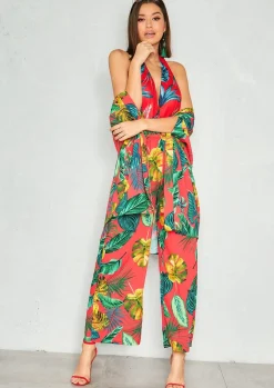 Shop Linda Red Palm Print Flare Trousers Women Trousers