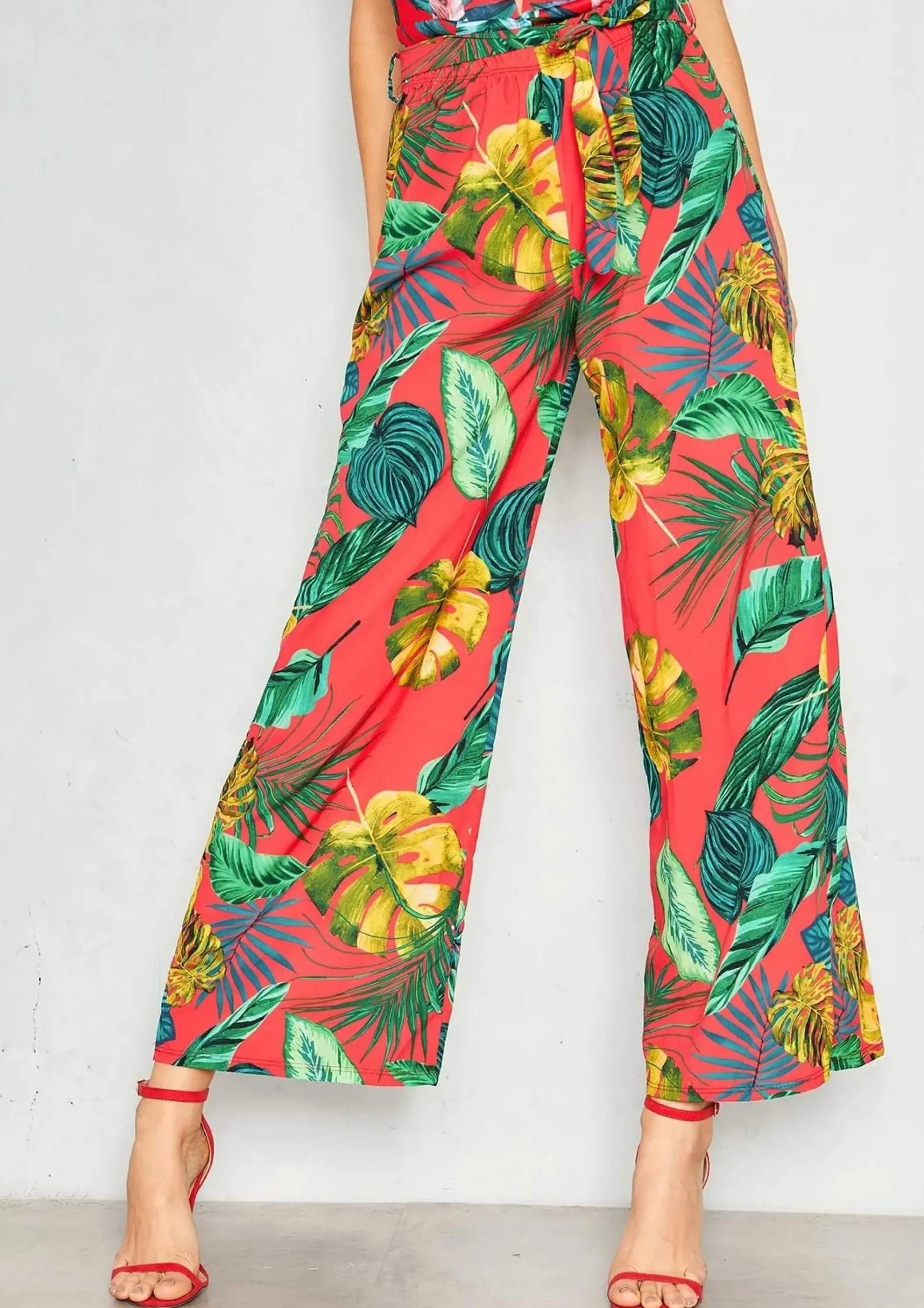 Shop Linda Red Palm Print Flare Trousers Women Trousers