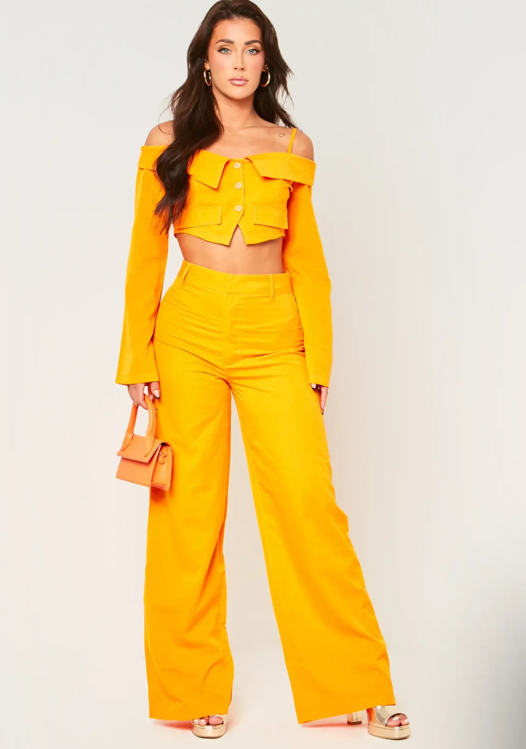 Liora Orange Fold Over Tailored Long Sleeve Top^Missy Empire Discount