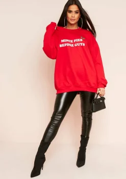 Lissy Red 'Mince Pies Before Guys' Christmas Slogan Sweatshirt^Missy Empire Cheap