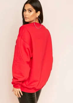 Lissy Red 'Mince Pies Before Guys' Christmas Slogan Sweatshirt^Missy Empire Cheap